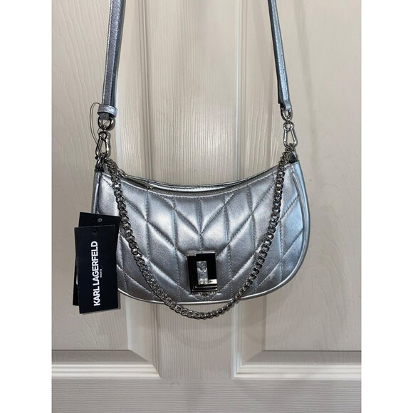 Karl Lagerfeld Lafayette Quilted Demi Crossbody Bag Bag With Chain Strap & Adjus - Picture 2 of 13